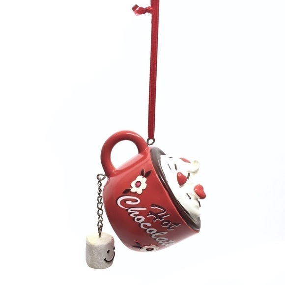 CHRISTMAS Ornament Hot Chocolate Mug Marshmallows Holidays Cocoa Hearts Flowers - Picture 1 of 8